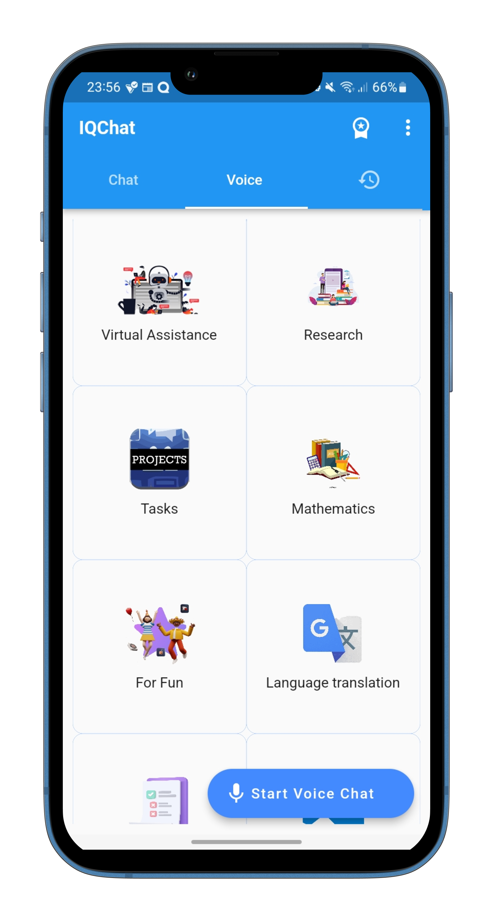 iQCHAT app home screen screenshot